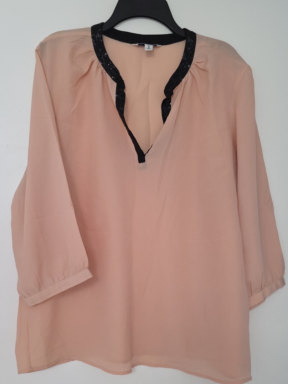 Old Navy Peach Blouse with Black Sequin Trim